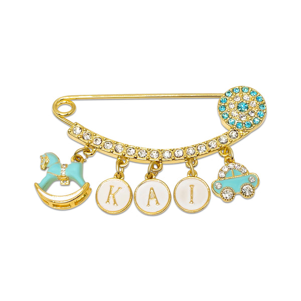 Aqua Evil Eye Initial Pin